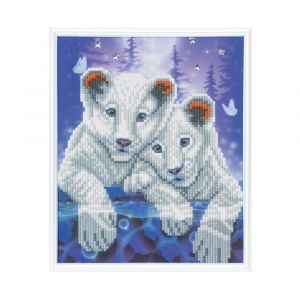 Crystal Art Kit Broderie Diamant Avec Cadre Blanc 21x25cm - Tigres