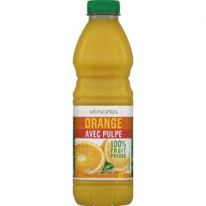Monoprix Jus d'orange avec pulpe 100% fruit press&eacute;, 100% pur jus d'orange