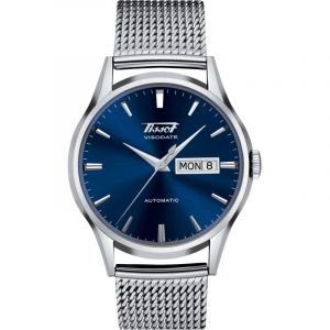 Image de Tissot Montre Heritage Visodate Automatic cadran bleu bracelet acier maille milanaise 40 mm