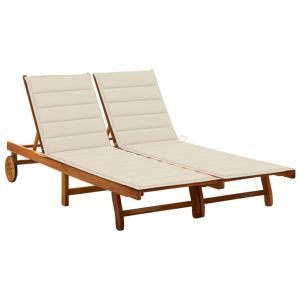 VidaXL Chaise longue de jardin 2 places avec coussins Acacia solide Crème