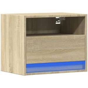 VidaXL Table de chevet murale avec lumières LED chêne sonoma, table de chevet flottante, support de téléphone, table de chevet à LED