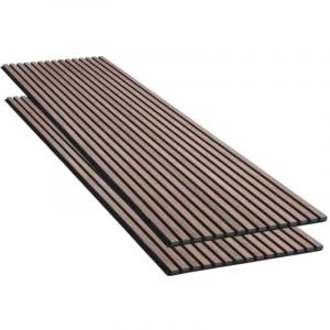 Lot de 2 Panneaux Acoustiques Muraux Bois 240x60x2,2cm - Finition Noyer - Fond Noir - SILAMP