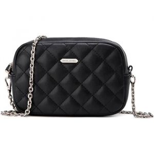 David Jones Petit Sac Bandouli&egrave;re Matelass&eacute; Femme - Mini Sac Cha&icirc;nes Port&eacute; Epaule Simili Cuir PU - Besace Sacoche Pochette - Noir