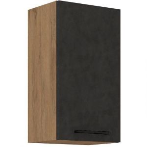 Meuble haut ROCK - Mélaminé décor chêne lancelot et gris matera - 1 porte - L40 x H72 cm