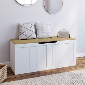 Idmarket Coffre de rangement LEON bois et blanc 100 cm