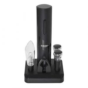Image de COOK CONCEPT, KV7370, Coffret Vin 5 Accessoires &Eacute;l&eacute;gants en Acier Inoxydable pour D&eacute;gustation et Ap&eacute;ritif, Pratique et Durable, Dimensions 55x304x217cm, Noir