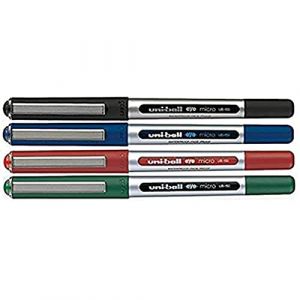 Uni Ball Lot de 4 stylos roller UB-150 Noir Bleu Rouge Vert