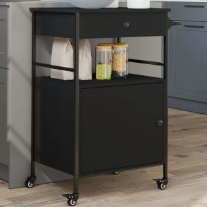 VidaXL Chariot de cuisine noir 56x43x89,5 cm bois d ingénierie