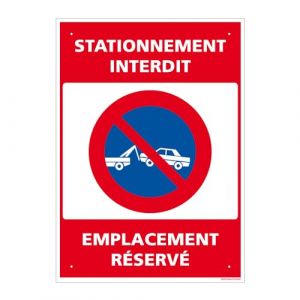 Image de Panneau de signalisation pr&eacute;perc&eacute; PVC ou ALU rectangulaire + kit de fixation - Stationnement interdit, emplacement r&eacute;serv&eacute; - PVC 1 mm - 150 x 210 mm