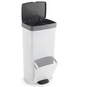 Kitchen Move Poubelle de cuisine tri sélectif verticale 70 litres PICEA Blanc double compartiment