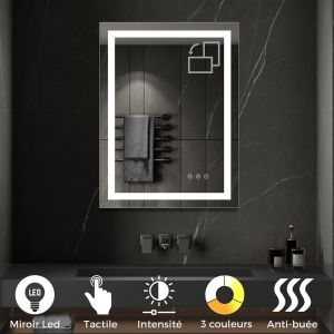 CIMEO Miroir lumineux LED 60 x 80 cm anti-buée + intensité 2100 lms & couleur réglables salle de bain - SANIVERRE