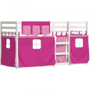 VidaXL Lit Superposé Avec Rideaux Rose 90x190 Cm Bois Pin Massif
