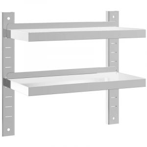 VidaXL Étagère murale 2 niveaux 50x23,5x60 cm argenté acier inoxydable, étagère flottante, étagère murale d'exposition, panneau d'étagère