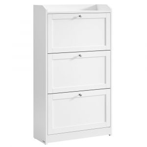 Meuble &agrave; chaussure avec 3 abattants cloisons ajustables blanc