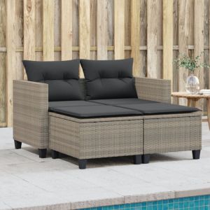 VidaXL Canapé de jardin 2 places avec tabourets gris clair poly rotin