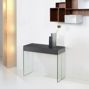 Table Console Extensible - GIOVANNI MARCHESI - New York - Gris Laqu&eacute; - 4 Allonges - Design Contemporain
