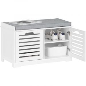 Sobuy FSR23-II-W Banc à Chaussures, Banc de Rangement à Chaussures, Meuble à Chaussures, Meuble Bas Entrée avec Coussin rembourré