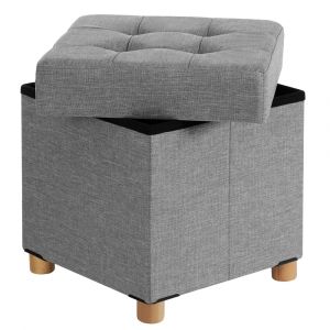 Songmics Pouf, Coffre De Rangement, Tabouret Avec Repose-Pieds, Pliable, Banc Avec Rangement, 38 X 38 X 40 Cm, Gris Clair