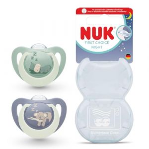 Nuk First Choice Nuit &ndash; Lot de 2 sucettes physiologiques 0-6 mois, Hippo / Koala