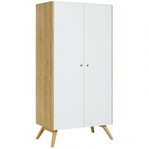 Calicosy Armoire 2 portes avec penderie et 7 niches L101 cm - Blanc
