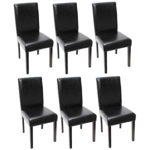 Décoshop26 Lot de 6 chaises de salle à manger cuisine en cuir noir pieds en bois fonces design moderne