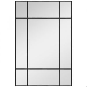 Homcom Miroir mural verri&egrave;re rectangulaire - installation horizontal ou vertical - 4 crochets - 90 x 60 cm - m&eacute;tal noir