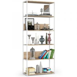 Akord - tagère murale industrielle Blanche 80 cm façade Chêne Sonoma 6 étagères 80x32x192 cm