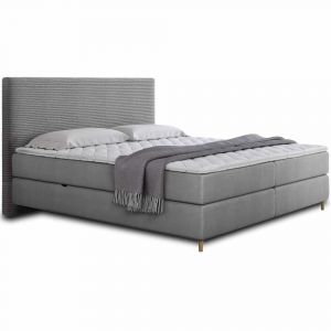Rafaela - lit boxspring - 140x200 - coffres et surmatelas inclus - en velours - Gris