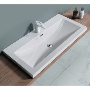 Image de Sogood - Lavabo Vasque à Encastrer Colossum01 Fonte Minérale Solid Surface Blanc 100 x 48 x 13 cm - Blanc