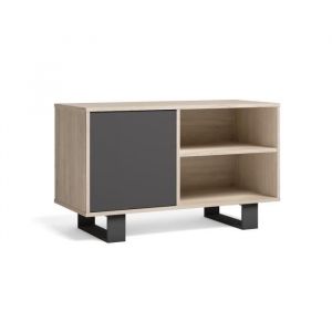 Skraut Home - Meuble TV 100 avec porte gauche, Modèle WIND, couleur structure Chêne, couleur porte Gris Anthracite, 95x40x57cm.