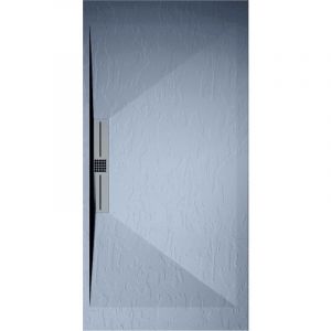 Stano Receveur de douche 90x160 cm extra plat EDIS en resine surface ardoisee gris cendre Grille inox