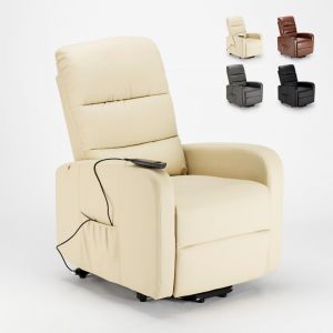 Le Roi du Relax Fauteuil relax électrique inclinable avec élévateur de personnes en similicuir Elizabeth, Couleur: Beige