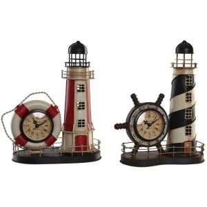 Dkd Home Decor - Horloge de table dkd homedecor 25,5 x 14 x 32,5 cm rouge noir m&eacute;tal vintage lamp (2 pcs.)
