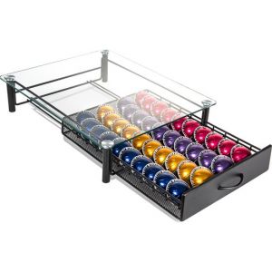 Nimma Dolce Gusto Support de capsules - pour 40 capsules - Avec tiroir - Support de tasse à café - Verre - Noir