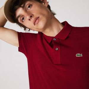 Lacoste Polo slim fit en petit piqu&eacute; uni Taille M Bordeaux