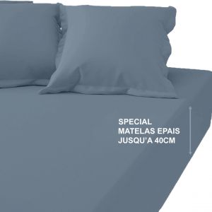Drap-housse grand bonnet XL Coton Tertio - Bleu Orage