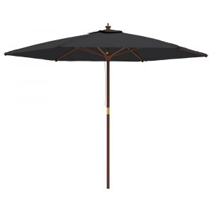 Parasol mobilier de jardin de jardin avec mât en bois 299 x 240 cm noir 02_0008344