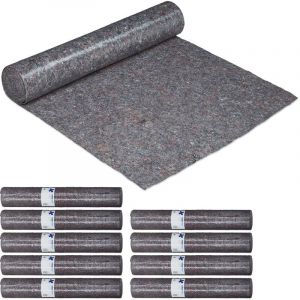 Relaxdays Couverture déménagement, lot de 10, 1x25 = 25 m², Rouleau protection sol 220 g/m² tapis travaux peinture, gris