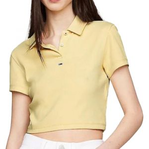Tommy Hilfiger Polo Tommy Jeans Cropped Denim Buddies manche courte jaune femme - M