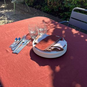 Blanc Cerise Nappe en lin lavé, AUTOUR DU LIN