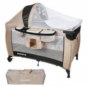 Barm&oslash;ya 3-en-1 B&eacute;b&eacute; Lit parapluie avec matelas &agrave; langer &ndash; lit parapluie, parc et lit cododo beige