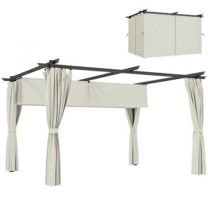 Outsunny Pergola tonnelle de jardin - auvent r&eacute;tractable - rideaux protection solaire - polyester - 3x3m - cr&egrave;me