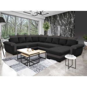 Bestmobilier - Henry - canapé panoramique réversible convertible - avec coffre - en tissu et pu - 7 places - noir / gris - Noir / Gris