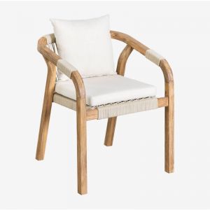 Chaise de Salle &agrave; Manger avec Accoudoirs en Bois d'Acacia de Duba&iuml; SKLUM Blanc Gardenia Acacia Rustique Marron