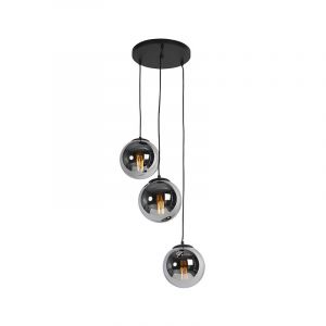 Qazqa Suspension Art Déco noire avec verre fumé 3 lumières - Pallon