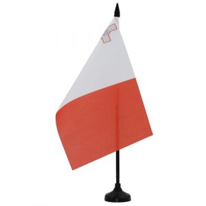 AZ FLAG - Drapeau De Table Malte - Drapeau Maltais De Bureau 100% Polyester avec Hampe De 25cm Et Socle en Plastique Noir - 20g - 21x14 cm