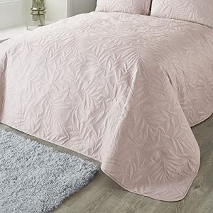 Dreams & Drapes Serene Luana Collection Luana Couvre-lit matelassé en Microfibre Douce avec Broderie Feuille/Feuilles Rose pâle 230 x 200 cm