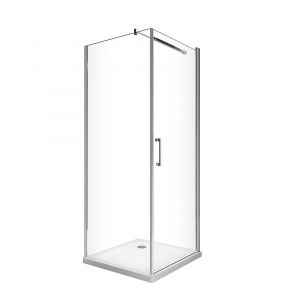 Douche de 8 mm avec porte &agrave; battant et paroi fixe laterale H.200 (receveur non inclu)&ndash; 62-64 porte x 88,5-90,5 fixe