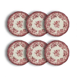 Novastyl Lot de 6 assiettes plates fleuries en porcelaine rose 26cm