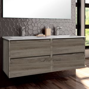 Meuble de salle de bain 120cm double vasque - 4 tiroirs - sans miroir - Britannia (chêne foncé) - iris